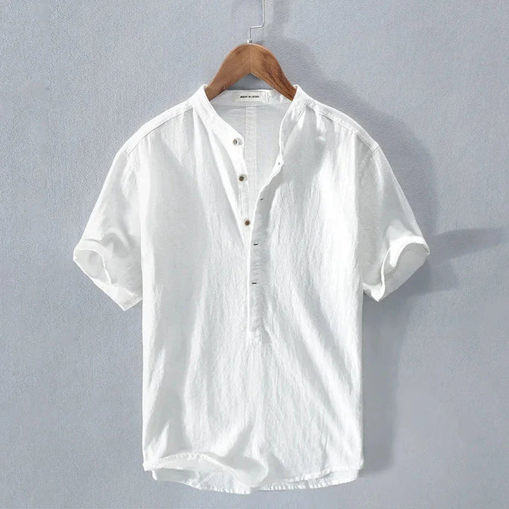 Short Sleeve Henley Shirt with Band Collar