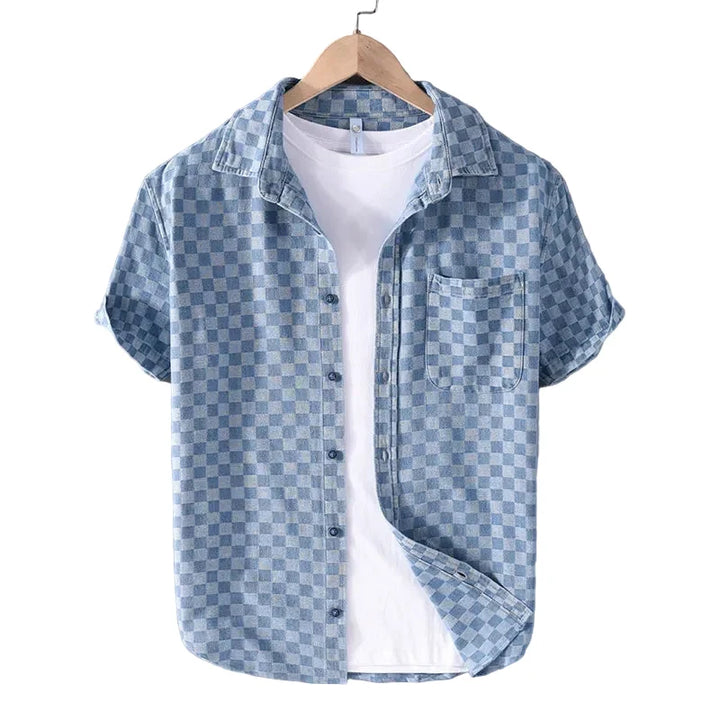 Short Sleeve Plaid Shirt with Front Pocket