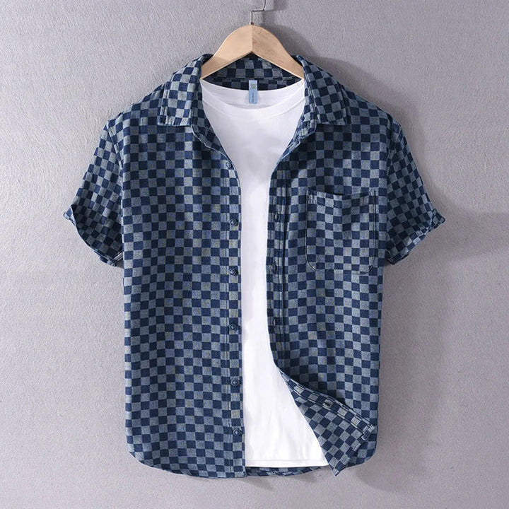 Short Sleeve Plaid Shirt with Front Pocket