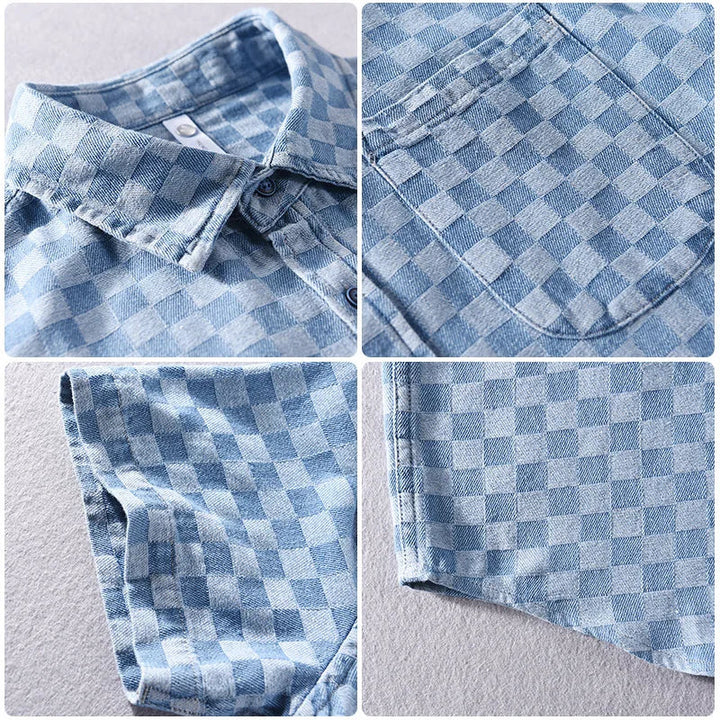 Short Sleeve Plaid Shirt with Front Pocket