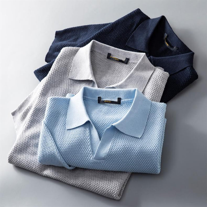 Men’s Textured Knit Short Sleeve Polo