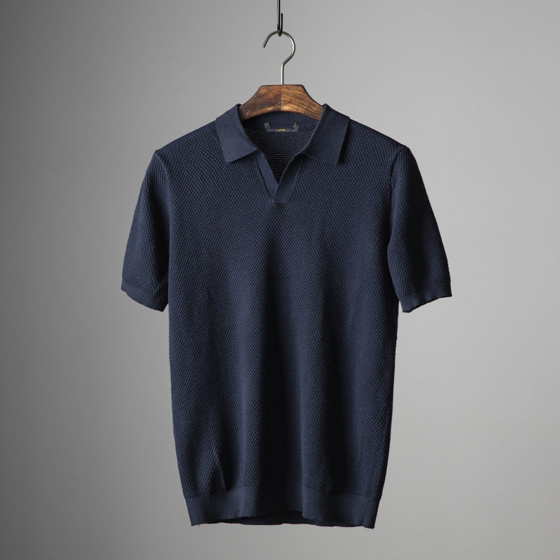 Men’s Textured Knit Short Sleeve Polo