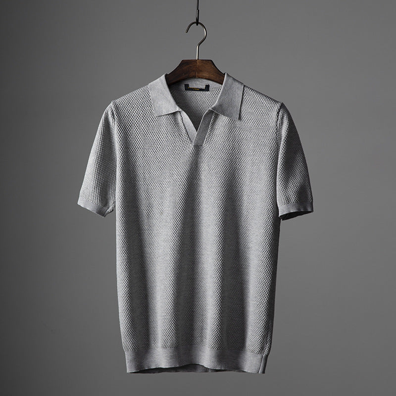 Men’s Textured Knit Short Sleeve Polo