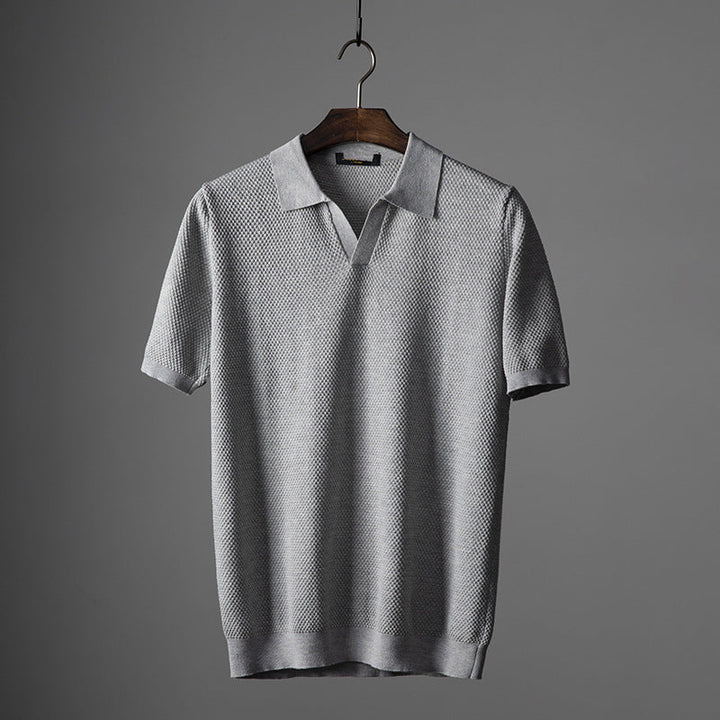 Men’s Textured Knit Short Sleeve Polo