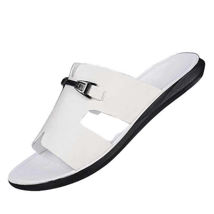 Men’s Cut-Out Slide Sandals with Metal Accent