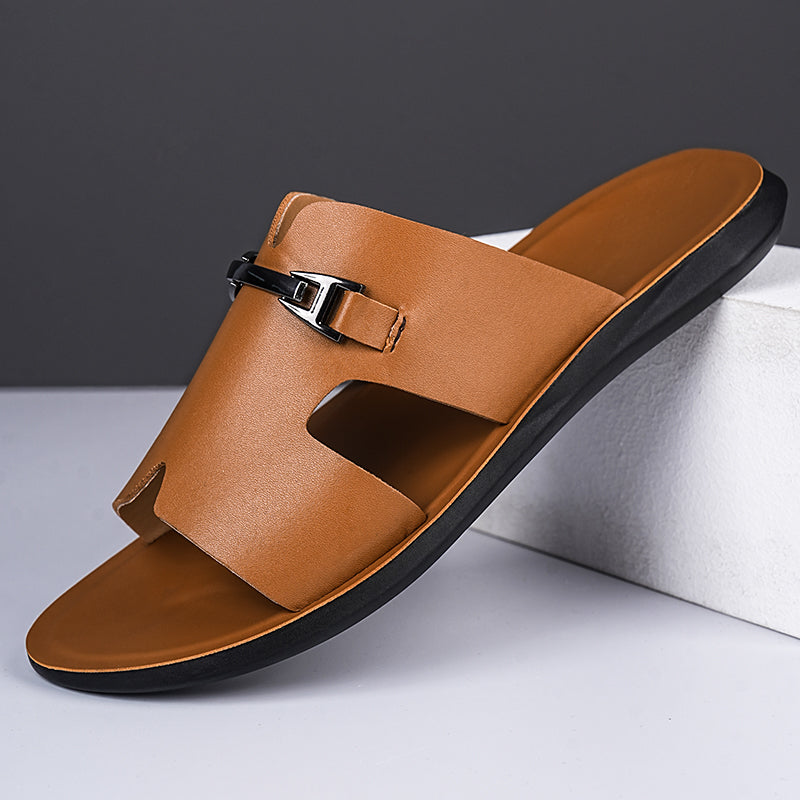 Men’s Cut-Out Slide Sandals with Metal Accent
