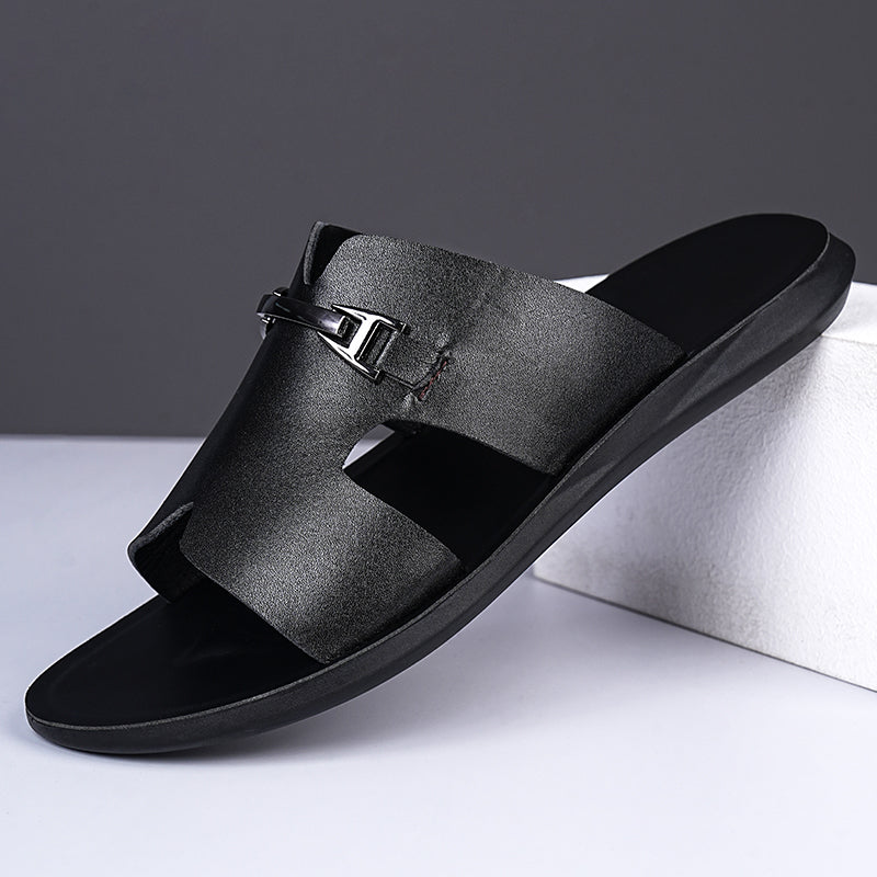 Men’s Cut-Out Slide Sandals with Metal Accent