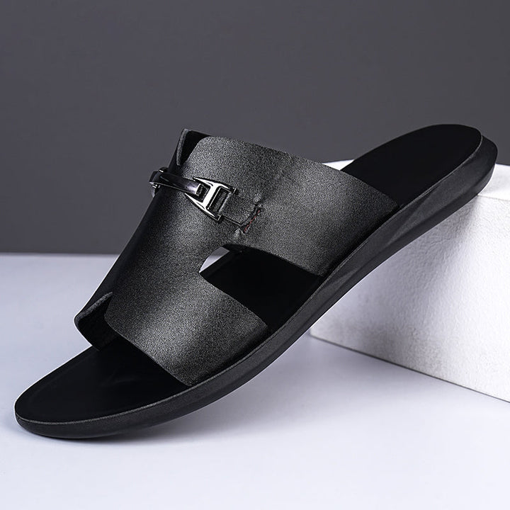 Men’s Cut-Out Slide Sandals with Metal Accent
