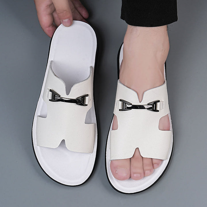 Men’s Cut-Out Slide Sandals with Metal Accent
