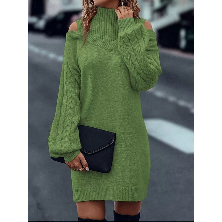 Cold-Shoulder Turtleneck Sweater Dress