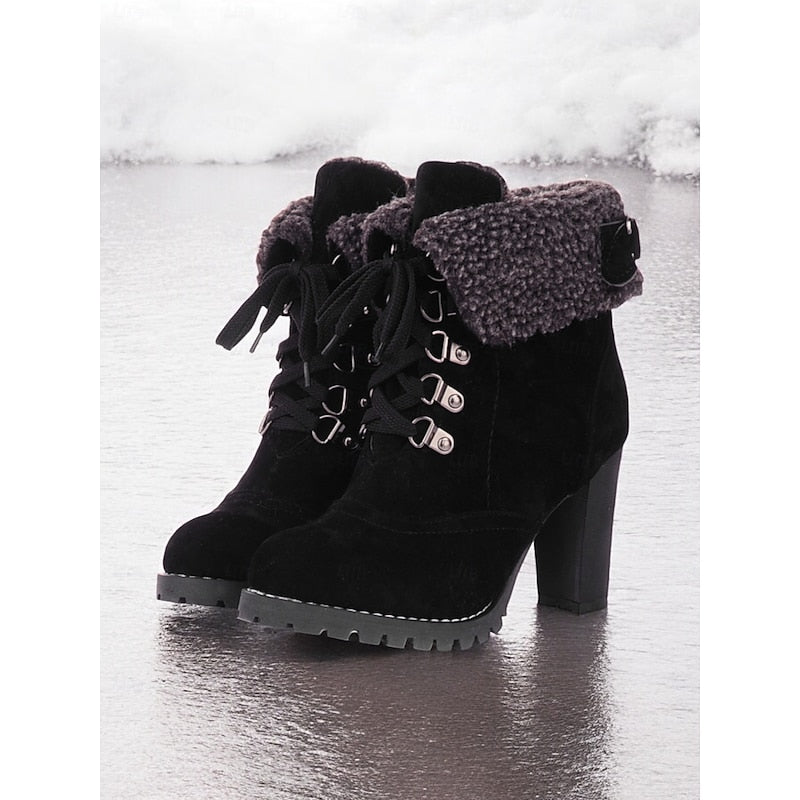 Fur-Trimmed Lace-Up Winter Boots