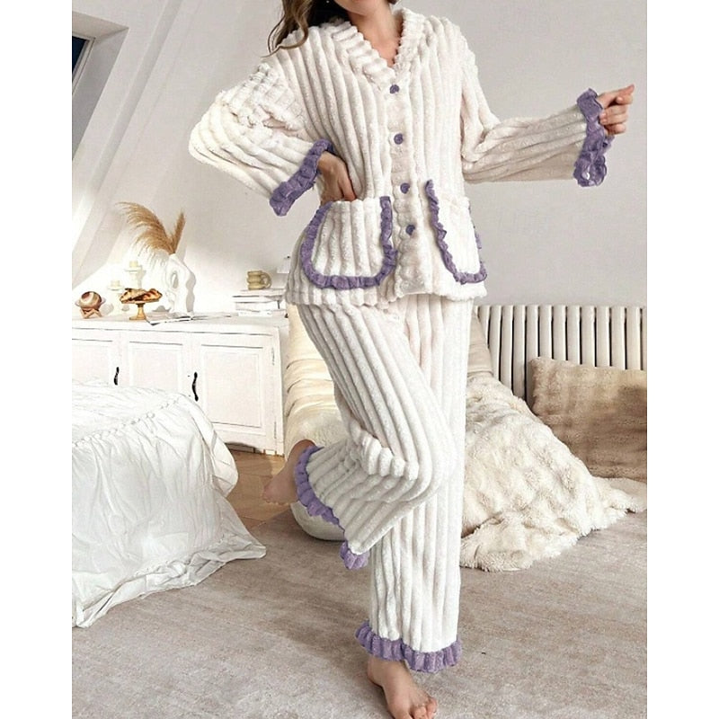 Cozy Ruffle-Trim Two-Piece Set