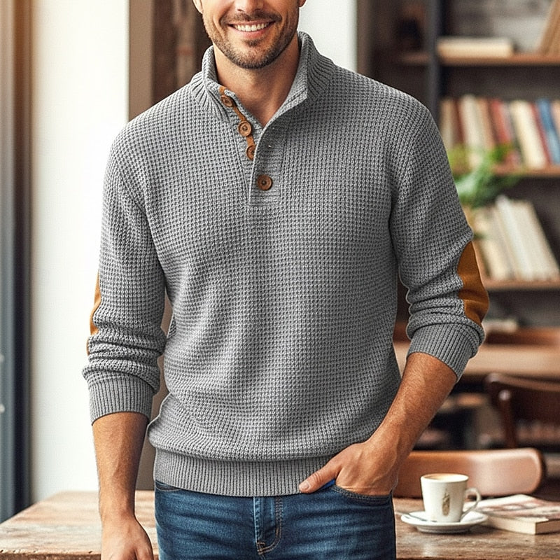 Stand Collar Button Sweater