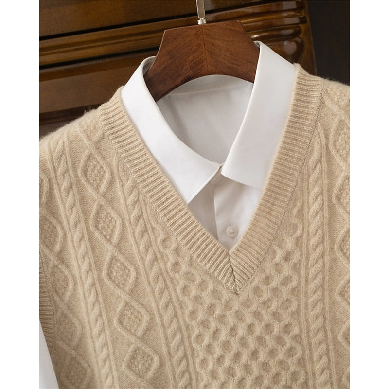 Cable-Textured V-Neck Sweater Vest