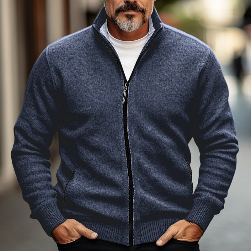 Stand-Collar Zip Cardigan