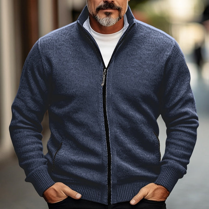 Stand-Collar Zip Cardigan