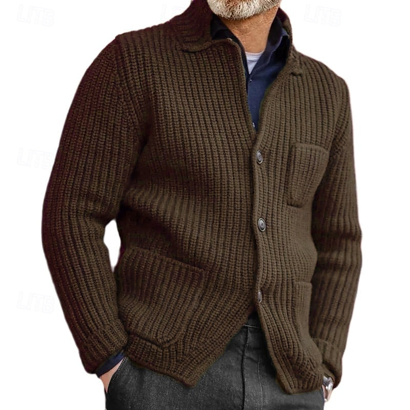 Ribbed Stand-Collar Cardigan