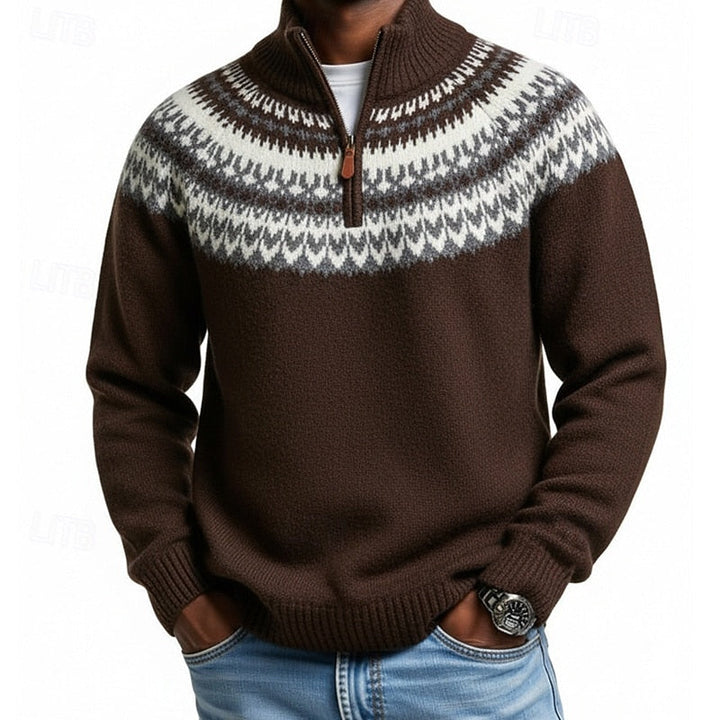 Patterned Quarter-Zip Sweater