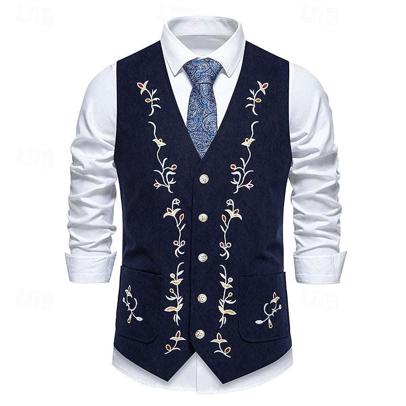 Embroidered Single-Breasted Vest