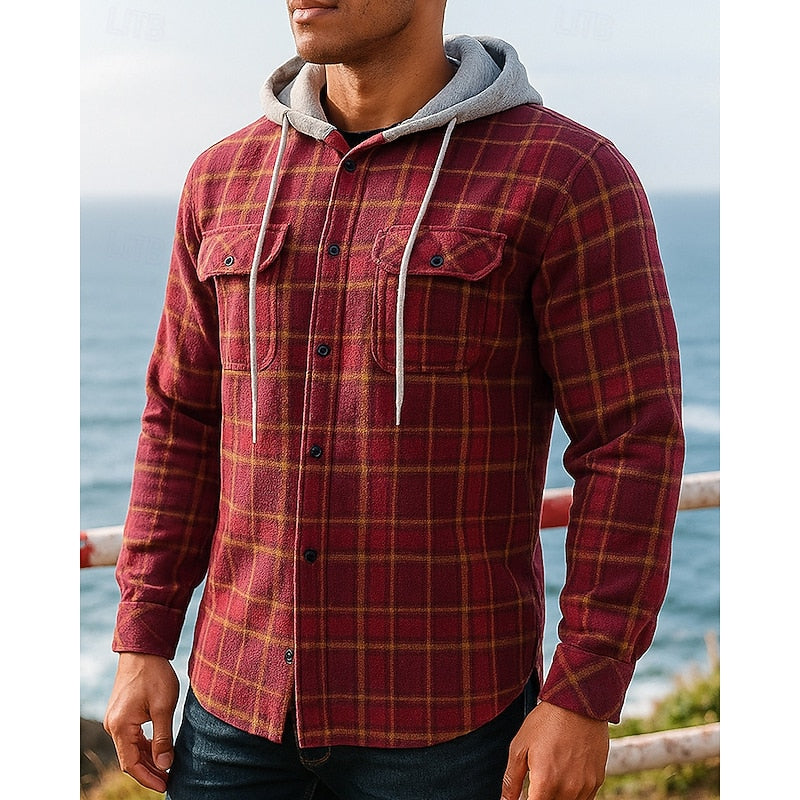 Rugged Hooded Plaid Shirt Jacket