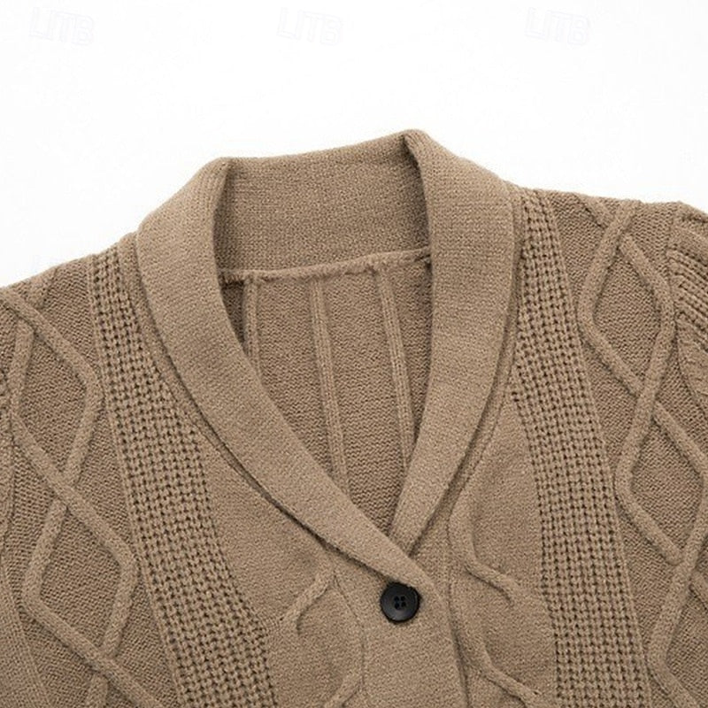 Cable-Knit Shawl Collar Cardigan
