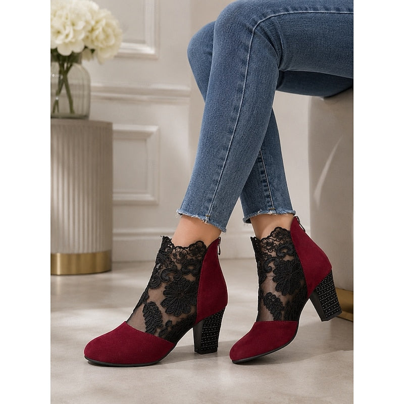 Lace-Accent Heeled Ankle Boots