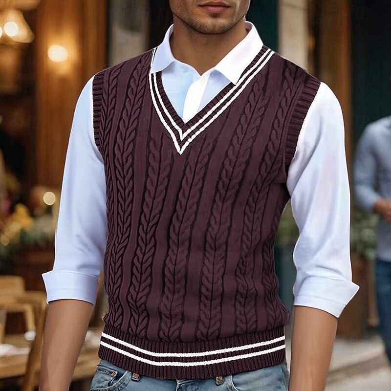 Cable-Knit V-Neck Sweater Vest