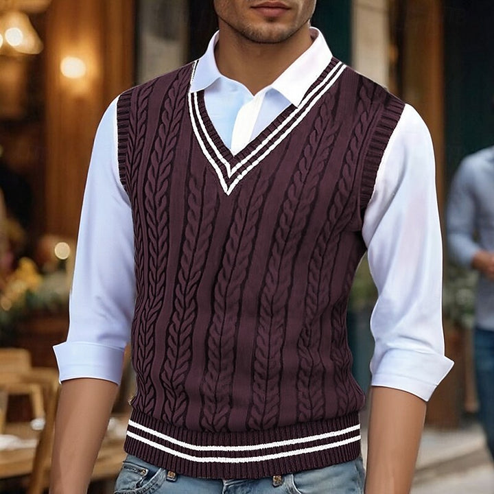 Cable-Knit V-Neck Sweater Vest