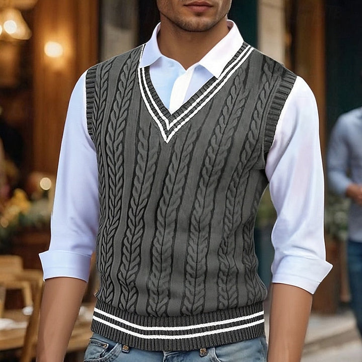 Cable-Knit V-Neck Sweater Vest