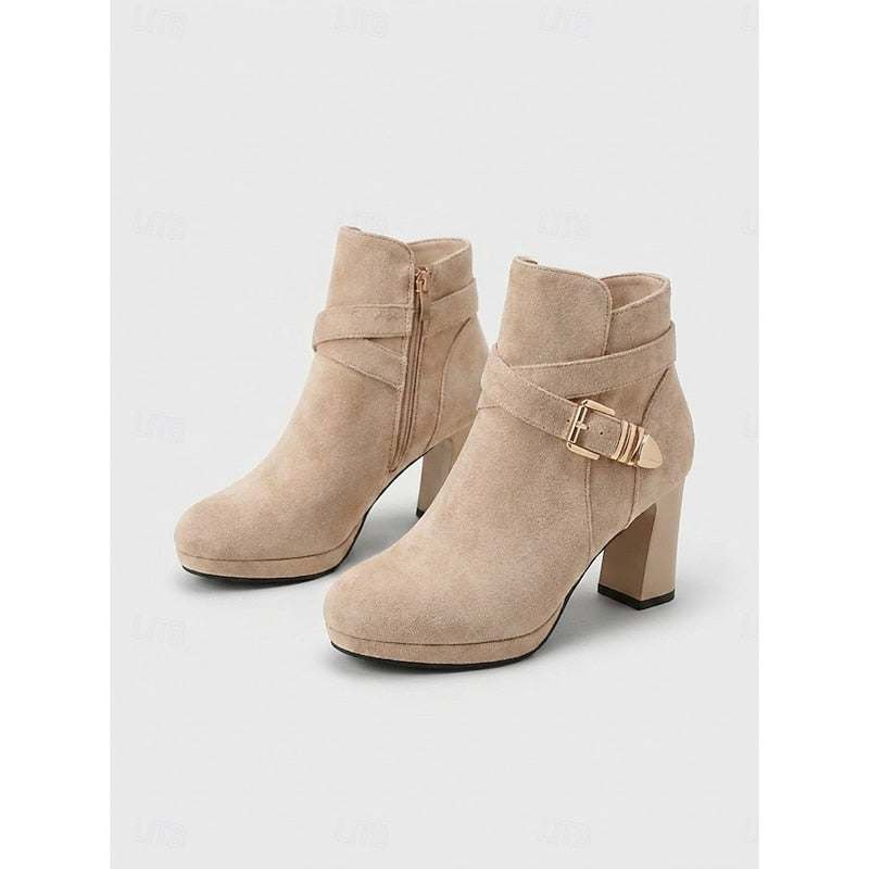 Buckle-Strap Block Heel Ankle Boots