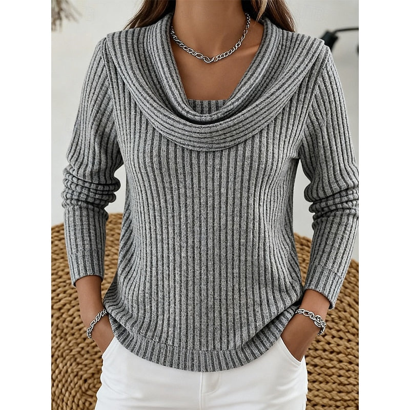 Cowl-Neck Ribbed Top