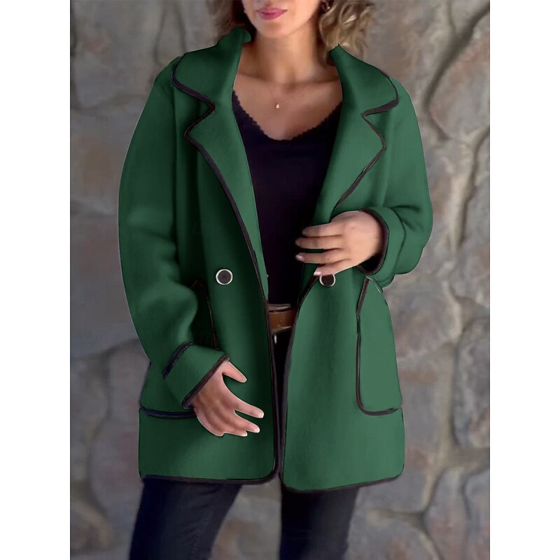 Contrast-Trim Loose Coat
