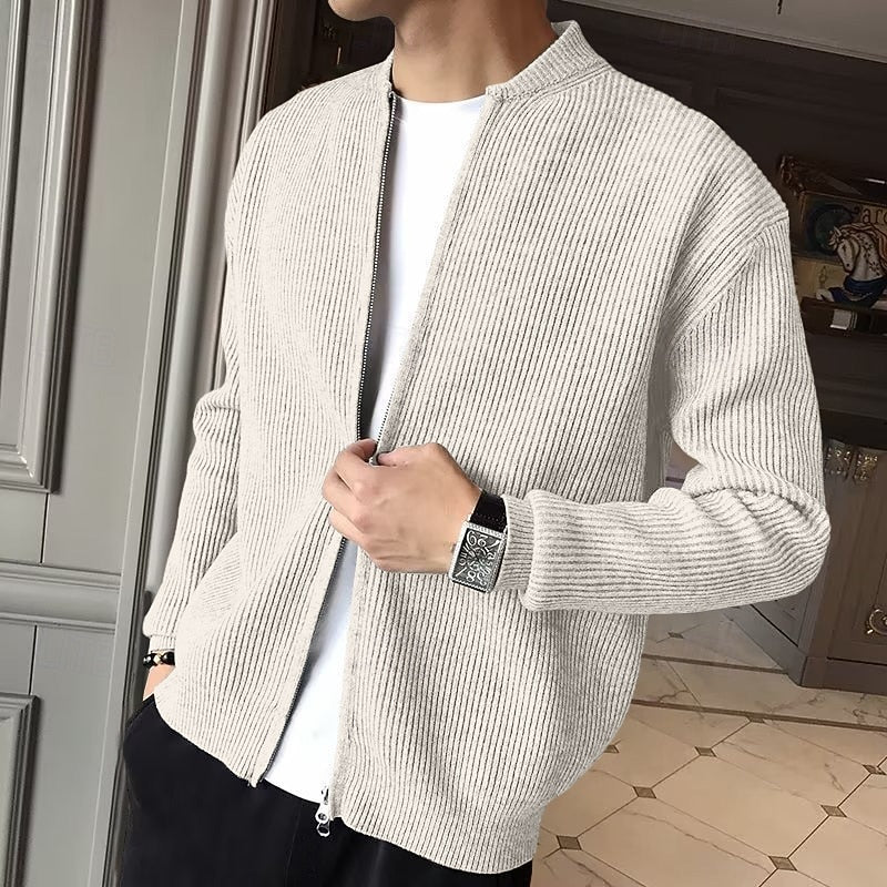 Ribbed Zip-Front Cardigan