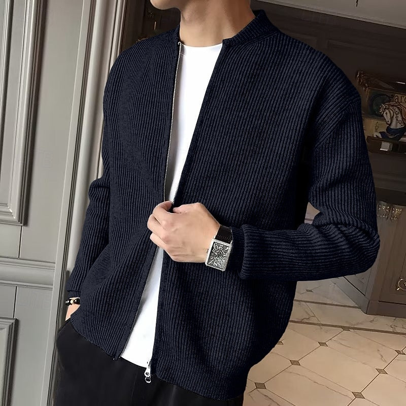 Ribbed Zip-Front Cardigan