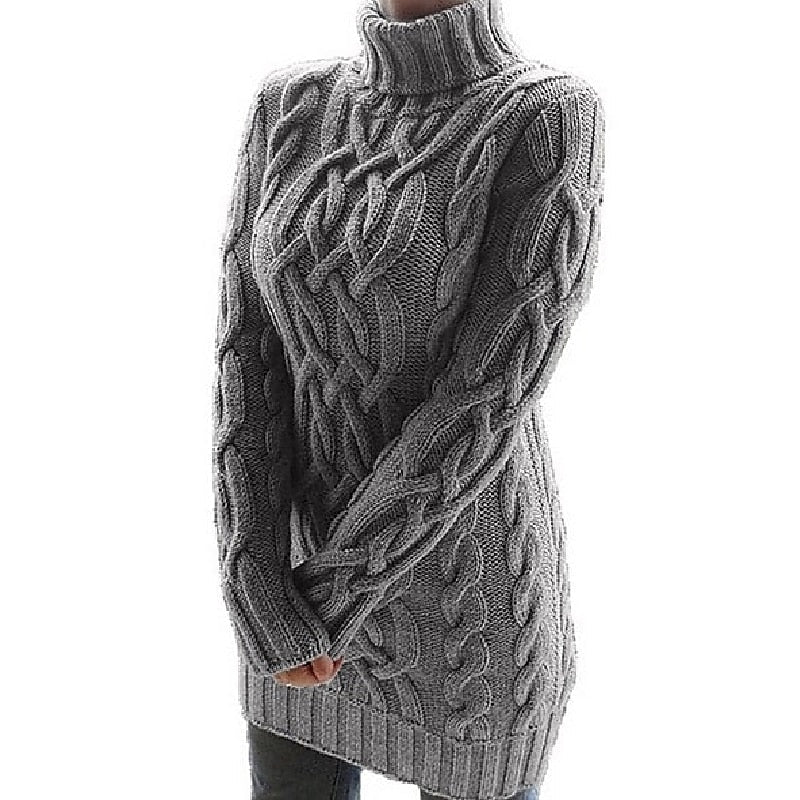Cable-Textured Turtleneck Sweater Dress