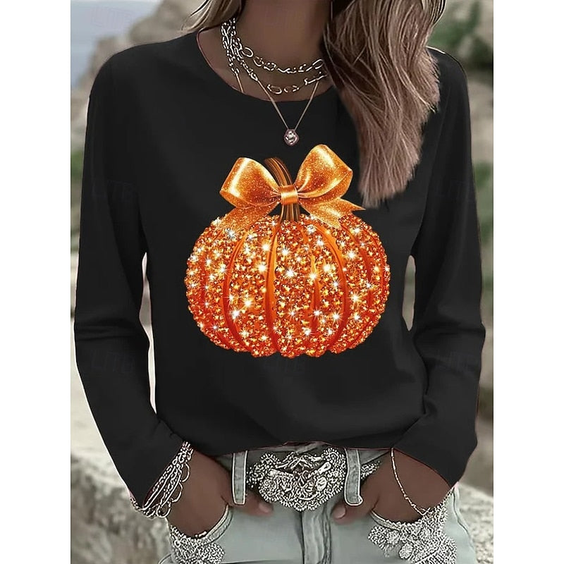 Sparkling Pumpkin Graphic Long-Sleeve Top