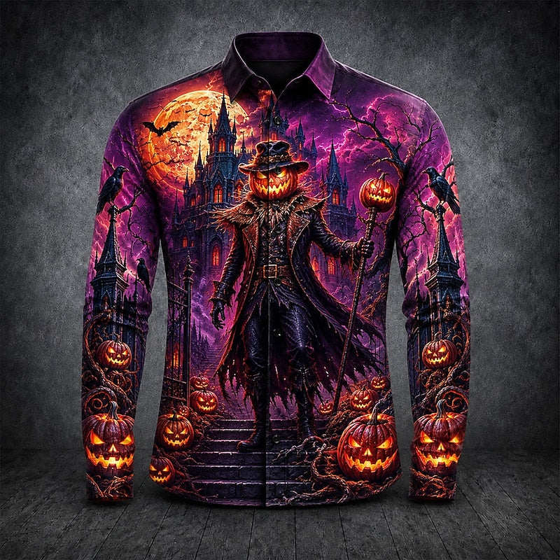 Halloween Gothic Print Long-Sleeve Shirt