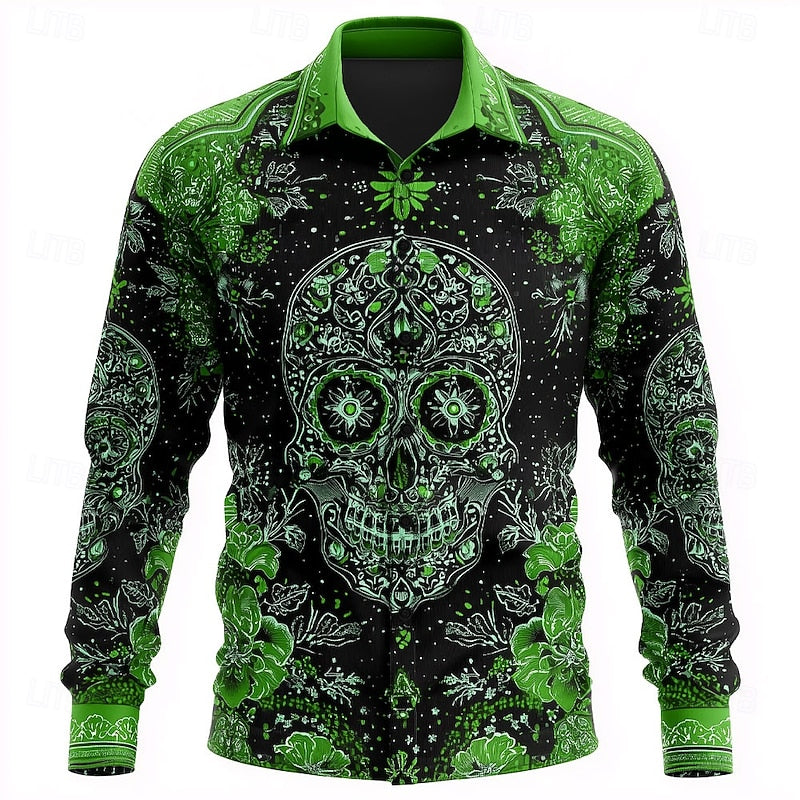 Skull Print Button-Up Shirt