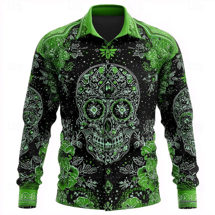 Skull Print Button-Up Shirt