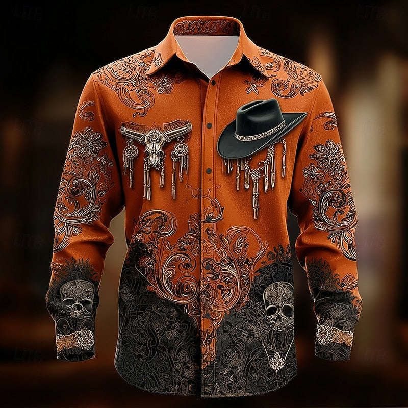 Western Print Halloween Button-Down Shirt