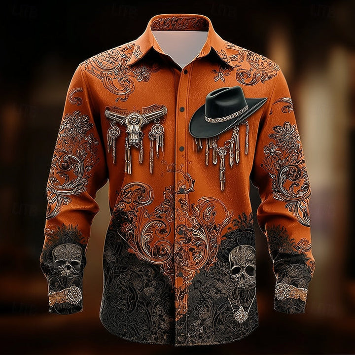 Western Print Halloween Button-Down Shirt