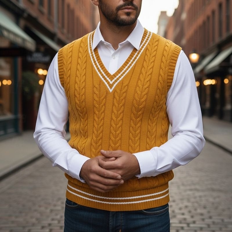 Cable-Knit V-Neck Sweater Vest