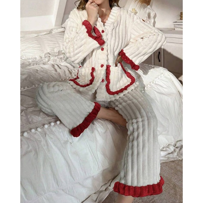 Cozy Ruffle-Trim Two-Piece Set