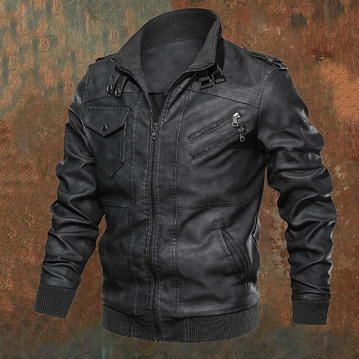 Rugged Stand-Collar Biker Jacket