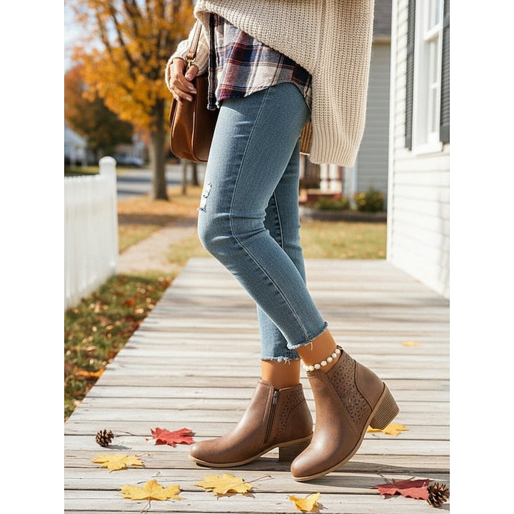 Cutout Low-Heel Ankle Boots