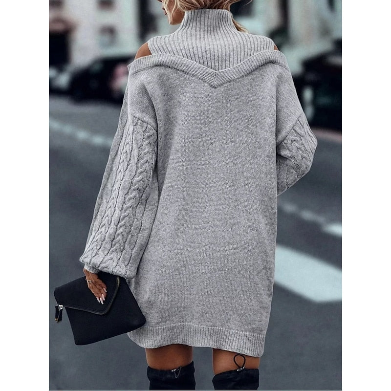 Cold-Shoulder Turtleneck Sweater Dress