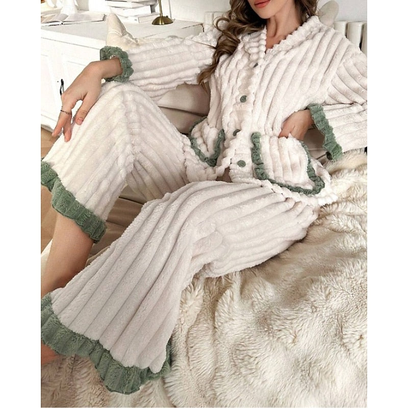 Cozy Ruffle-Trim Two-Piece Set
