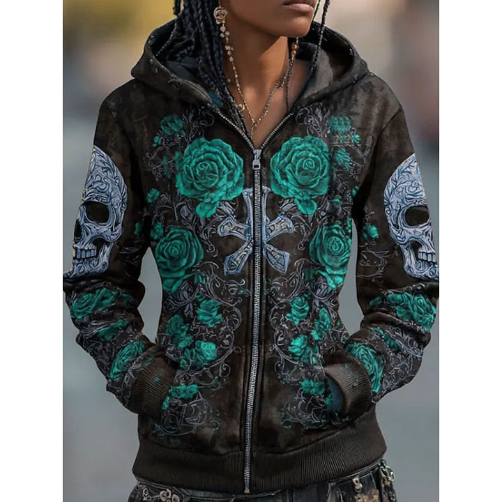 Skull &amp; Rose Zip-Up Hoodie