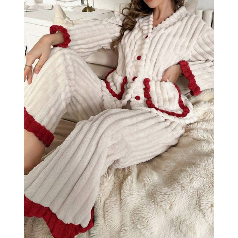 Cozy Ruffle-Trim Two-Piece Set