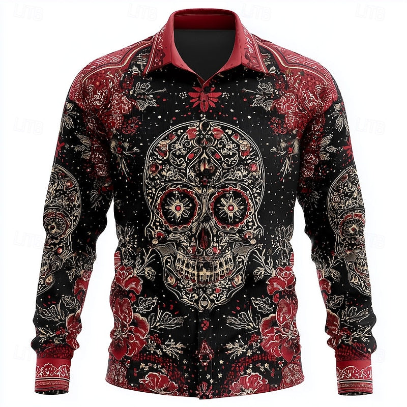Skull Print Button-Up Shirt